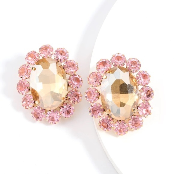 NWT Large Pink Jewels Stud Statement Earrings - Picture 2 of 13